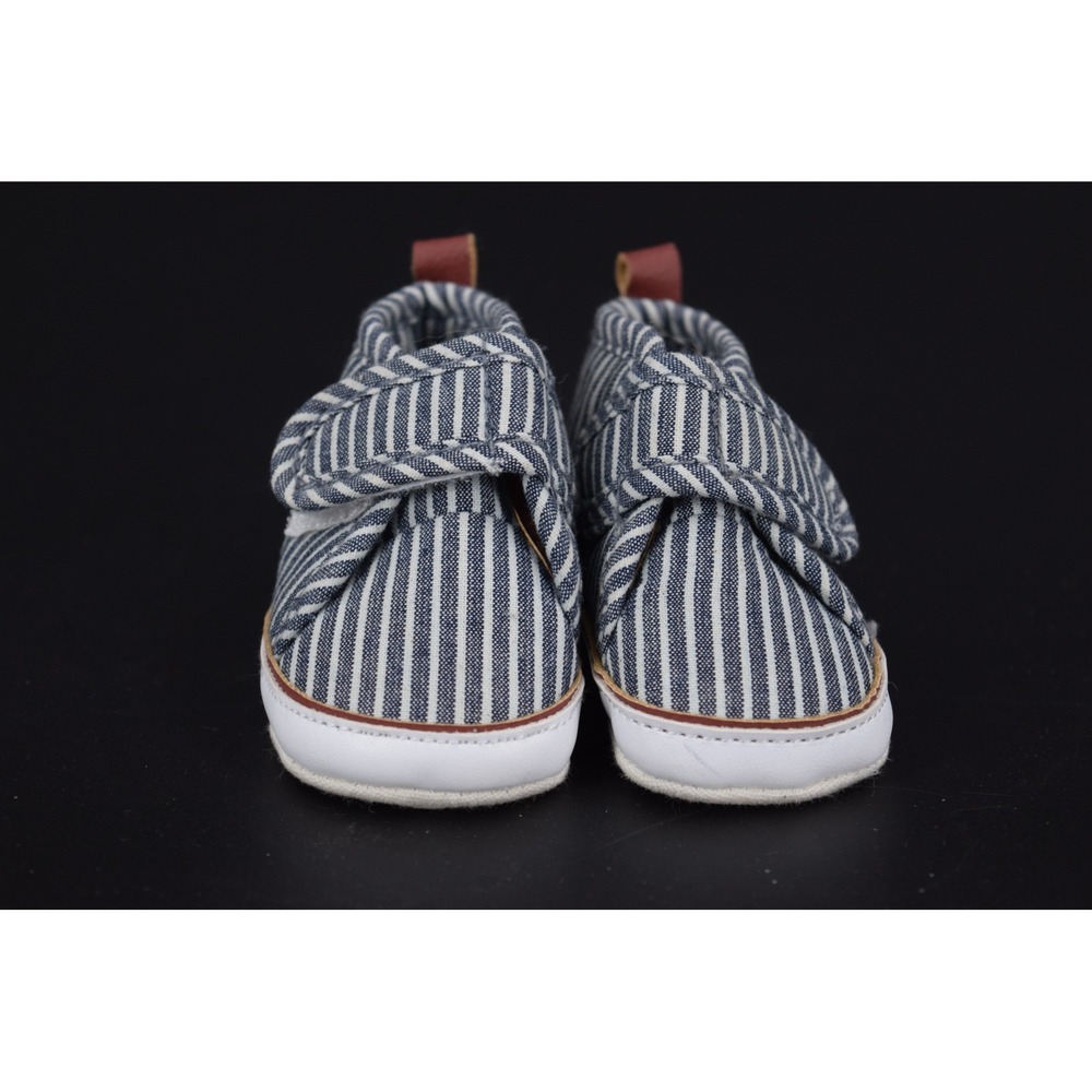 Baby B'gosh Crib Shoes Kids NB Blue White Excellent Striped Hook Loop OK02304